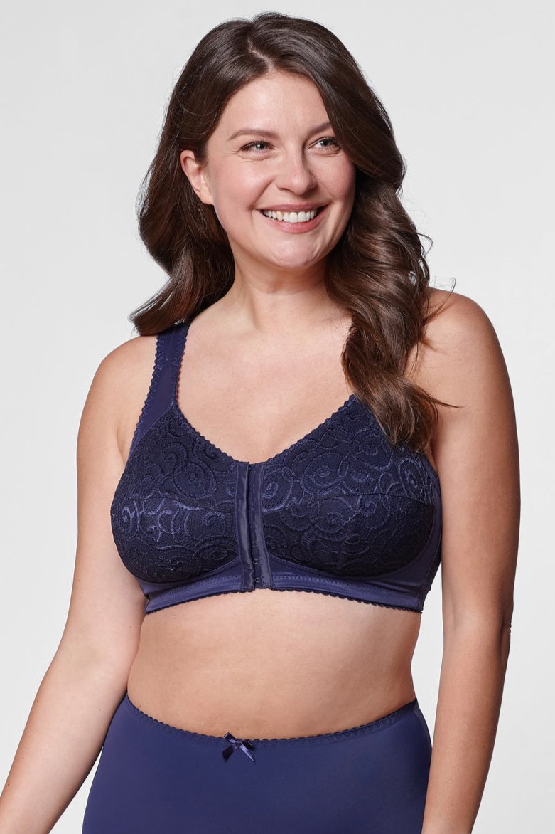 Agnes non-wired front-closure bra in navy