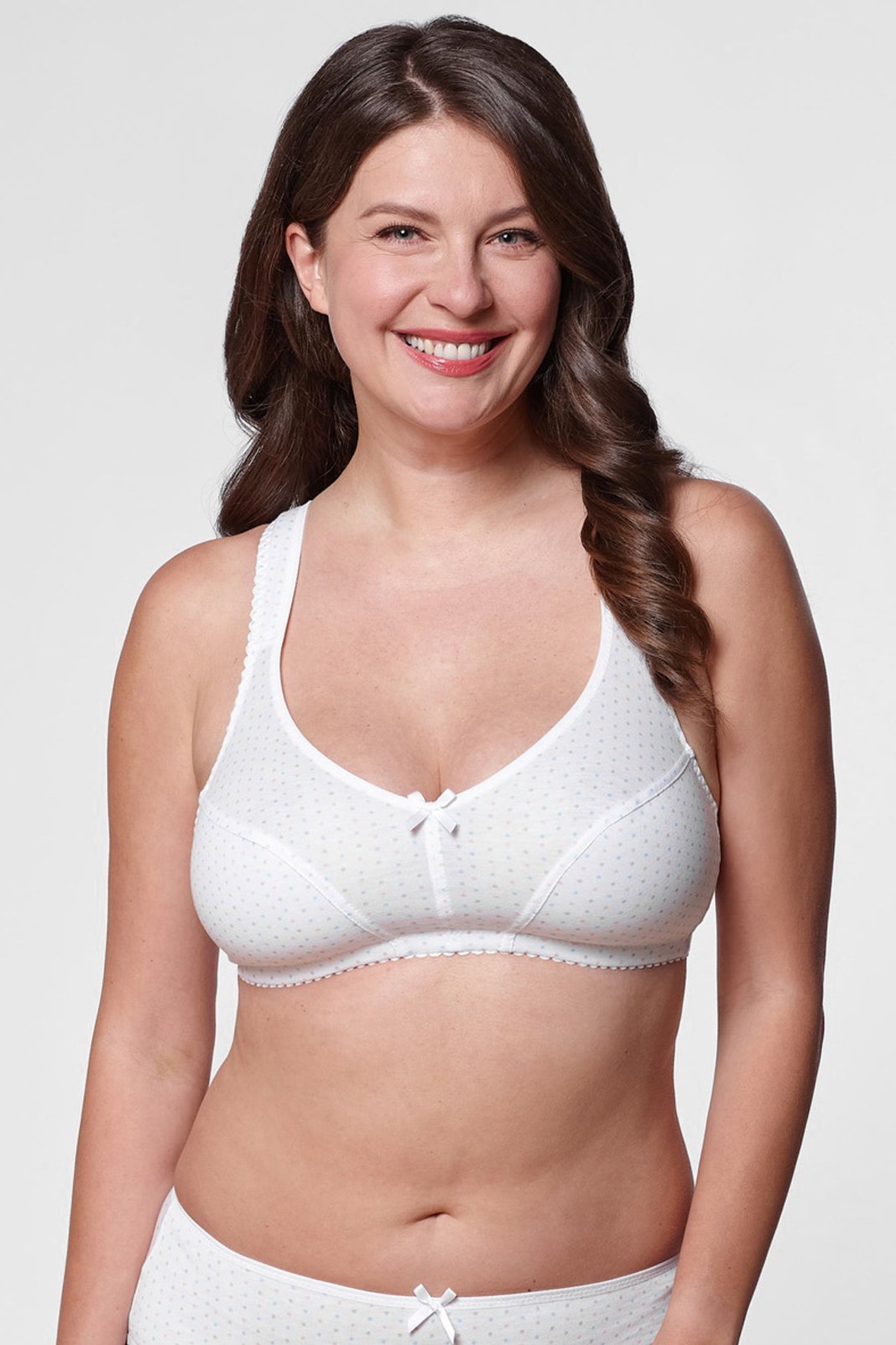 Aiva non-wired cotton bra with polka dot print in white